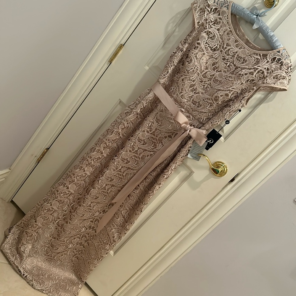 Adrianna Papell champagne lace gown